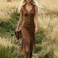 ✨ Vestido vintage justo e sem mangas em estilo Western — Bainha com franjas, fecho frontal, estilo cowgirl.