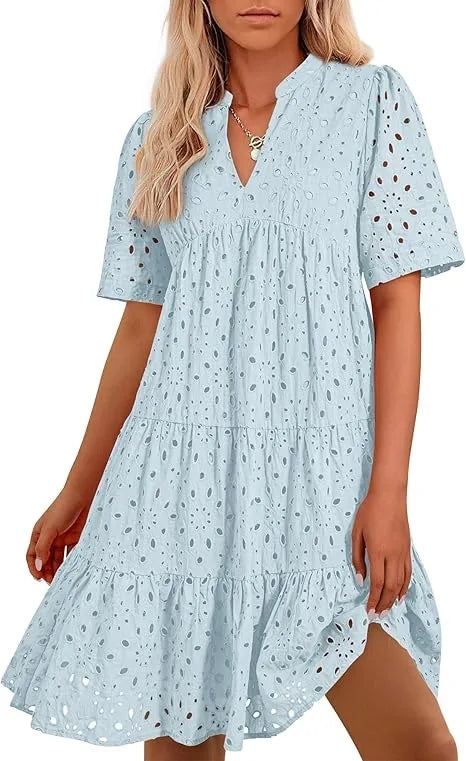 🔥🔥🔥🔥Novo vestido de menina com decote em V e manga curta