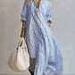 Vestido feminino casual listrado e largo