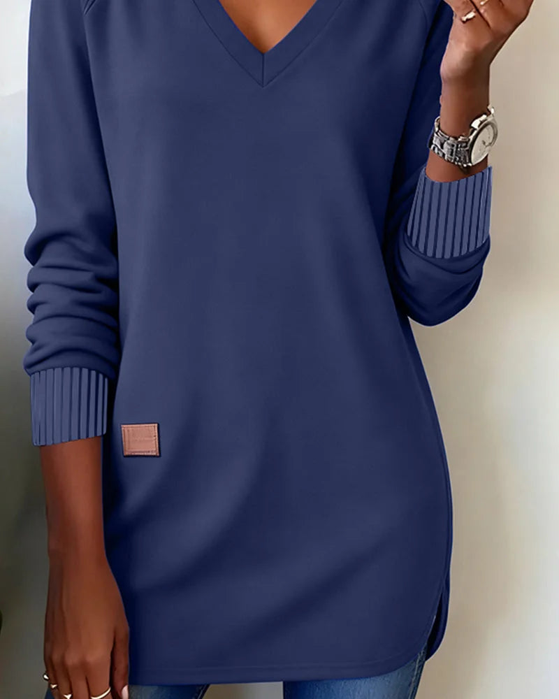 "Primavera e Outono - Fácil de Vestir": Sweatshirt com decote em V, elegante e confortável