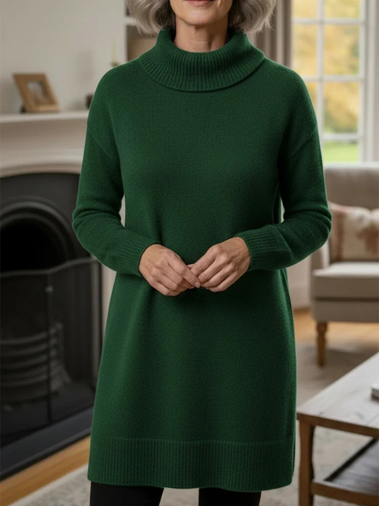 Vestido elegante de malha macia para mulher com mangas compridas