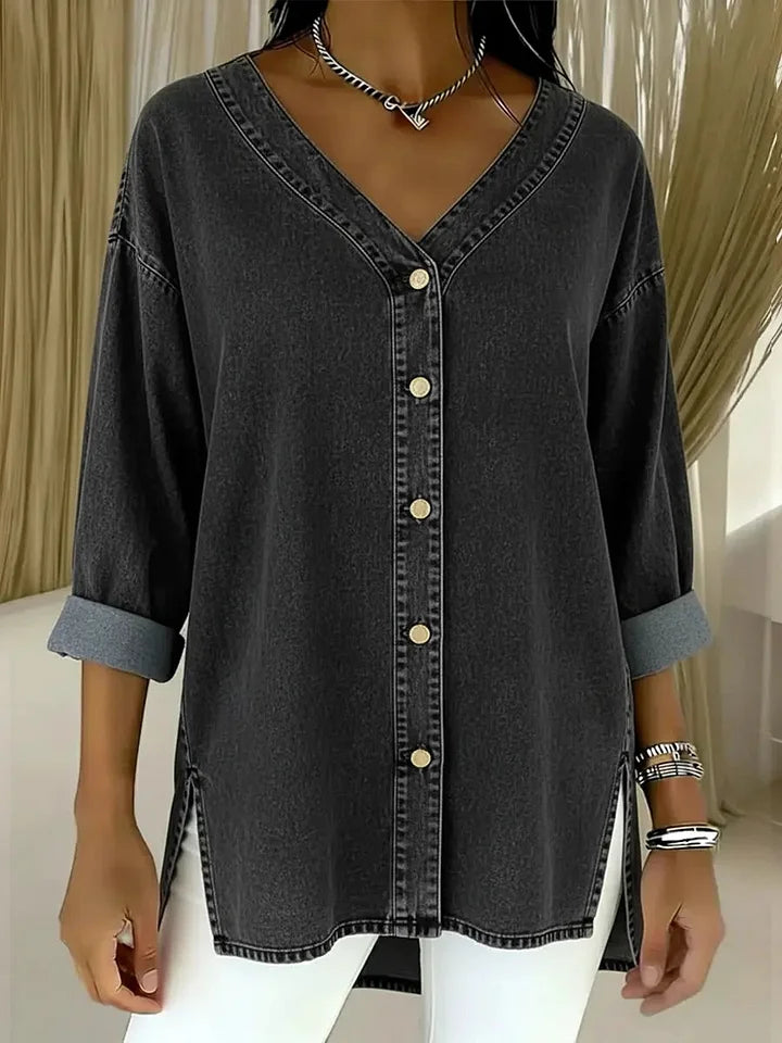 Cardigan feminino casual em algodão denim