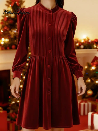 Vestido de Natal para mulher em veludo plissado
