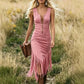 ✨ Vestido vintage justo e sem mangas em estilo Western — Bainha com franjas, fecho frontal, estilo cowgirl.