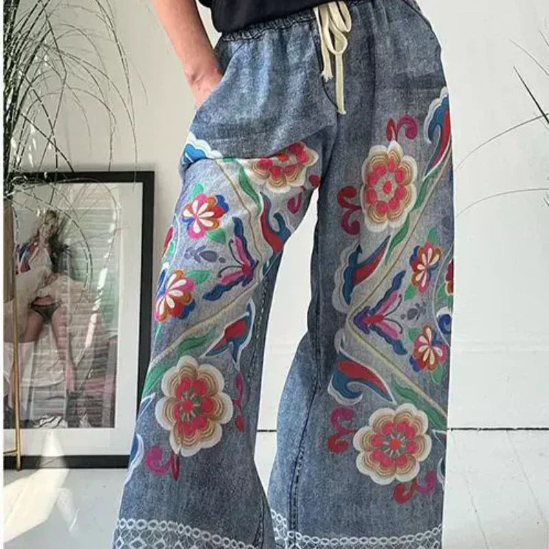 Calças casuais para mulher com cordão