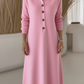 Vestido midi clássico de malha lisa com botões