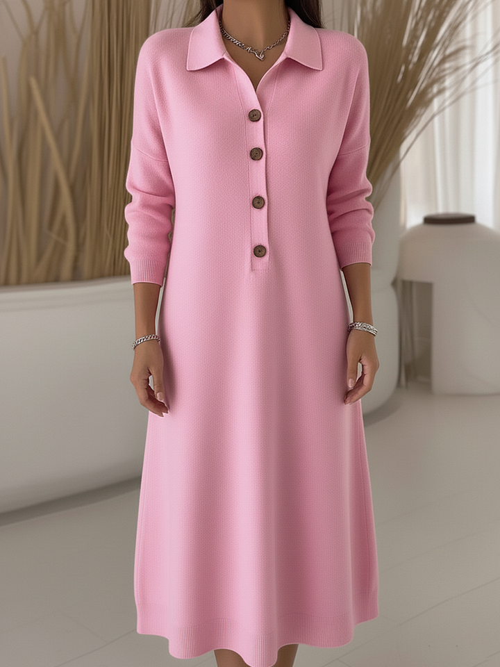 Vestido midi clássico de malha lisa com botões