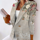 Blazer vintage de manga comprida com estampado floral