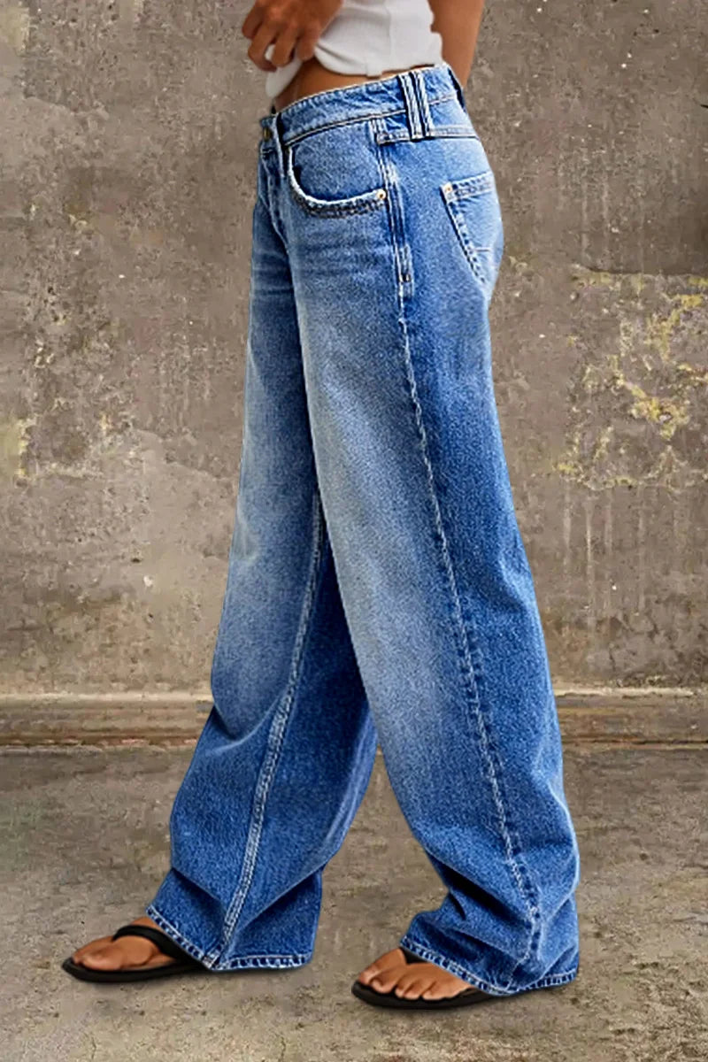 Calça de ganga reta de cintura média