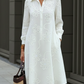 Vestido elegante com bordado floral e gola de camisa