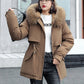 Parka de inverno para mulher, solta, com capuz, de lã sintética e espessada 🧥