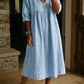 Vestido de ganga para menina com detalhes em renda – modelo casual e solto com estilo vintage.
