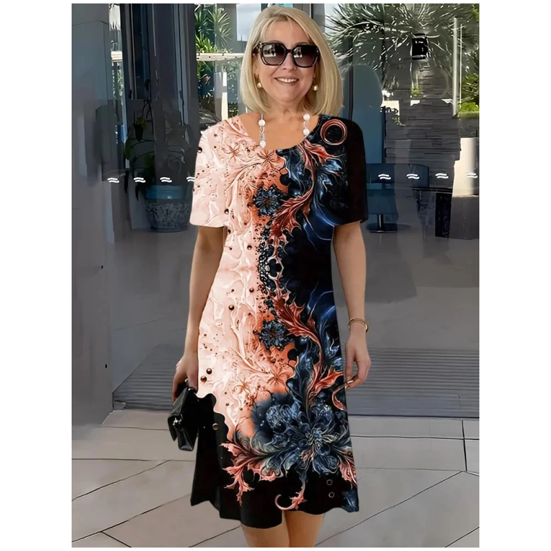 💖Vestido elegante com gola redonda e estampado