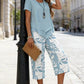Calças Cropped e Top Estampados para Mulher – Conjunto Casual de Duas Peças