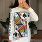Vestido de menina com estampado de carta de baralho e ombros caídos