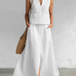 Conjunto minimalista e elegante de blusa e saia com decote em V