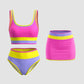 ✨Conjunto de biquíni de 3 peças colorido e desportivo, fabricado em nylon de alto contraste.