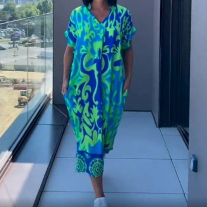 👗Vestido casual para mulher elegante estampado com decote em V
