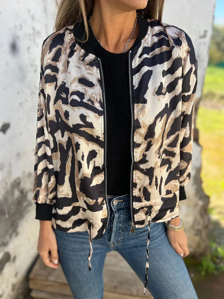 Casaco de mulher com fecho e estampa de zebra para outono