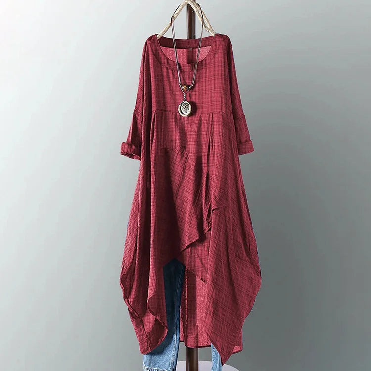 Vestido midi casual confortável com bainha irregular retro