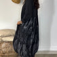 Vestido de gola redonda com estampado patchwork irregular