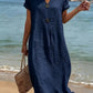 Vestido Casual de Mulher em Algodão e Linho em Cor Lisa
