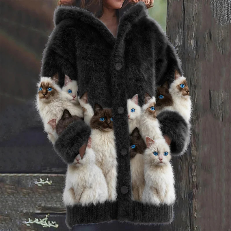 Cardigan com capuz Classy Fuzzy Cats Art Cozy Knit