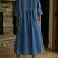 Vestido de ganga para menina com detalhes em renda – modelo casual e solto com estilo vintage.