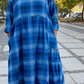 💥🔥👗【S-5XL】Vestido solto xadrez retro com manga a três quartos