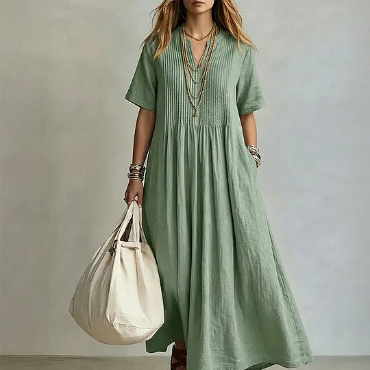 👗 Vestido casual de corte largo com decote em V para mulher ✨
