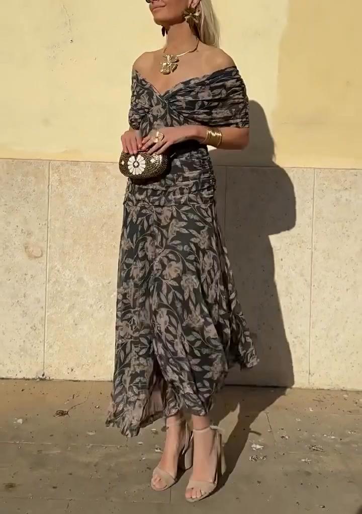Vestido estampado para menina com decote em V e ombros de fora