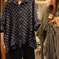 Conjunto casual de duas peças em linho e algodão com estampado de bolinhas