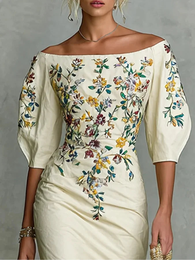 Vestido de menina com estampado floral e manga média com racha