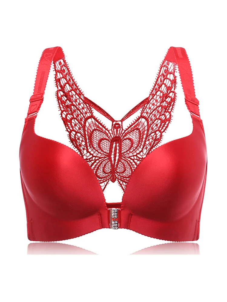 Soutien push-up com bordado de borboleta e fecho frontal