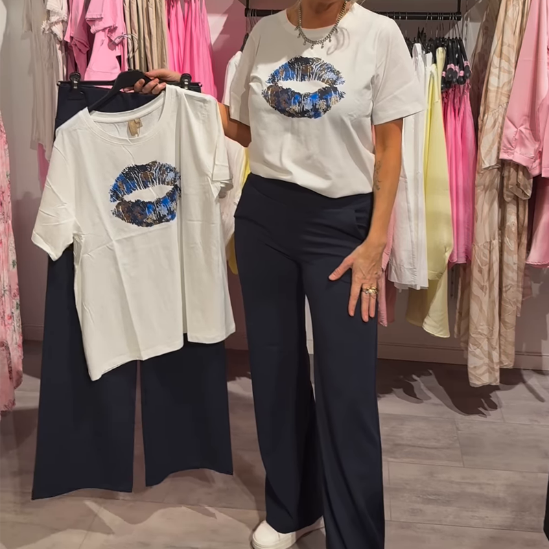 Conjunto de duas peças para menina com estampado, blusa e calça
