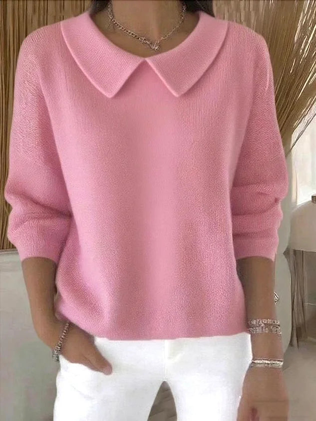Camisola feminina de algodão liso manga comprida confortável