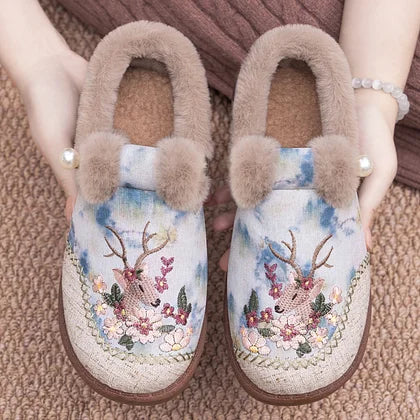 🔥 Sapatos casuais quentes femininos com bordado à mão de veados