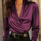 Camisa feminina elegante e elegante com decote em V