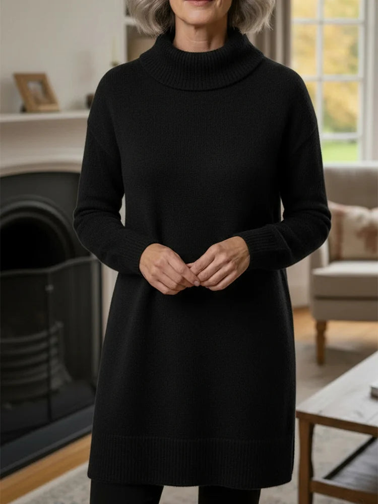 Vestido elegante de malha macia para mulher com mangas compridas