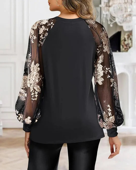 Blusa de manga comprida com gola redonda