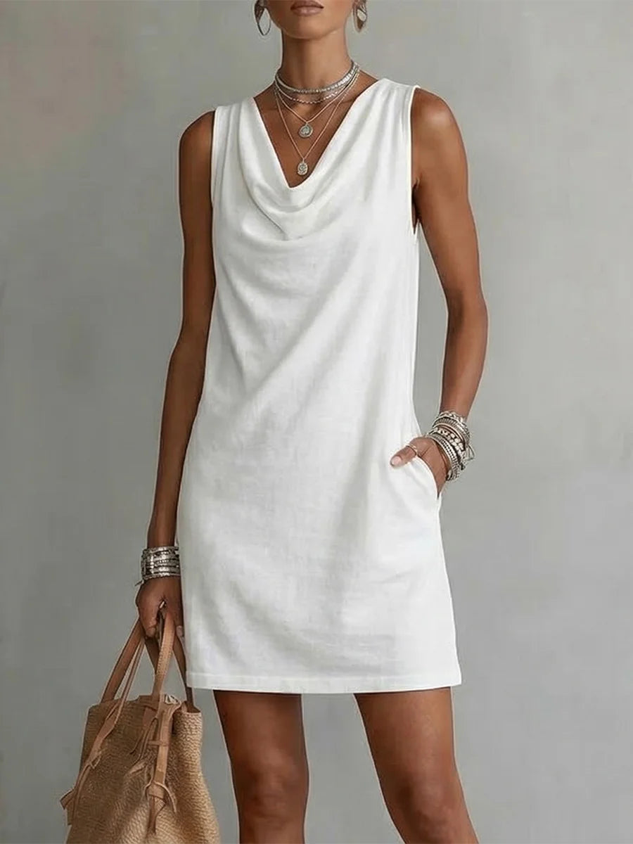 Vestido de algodão sem mangas com decote em V