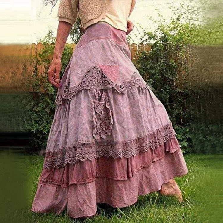 Vestido comprido oversized com folhos retro 2025