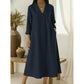 Vestido casual de mulher em algodão e linho com decote em V