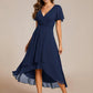 Vestido de menina com mangas franzidas e decote em V plissado