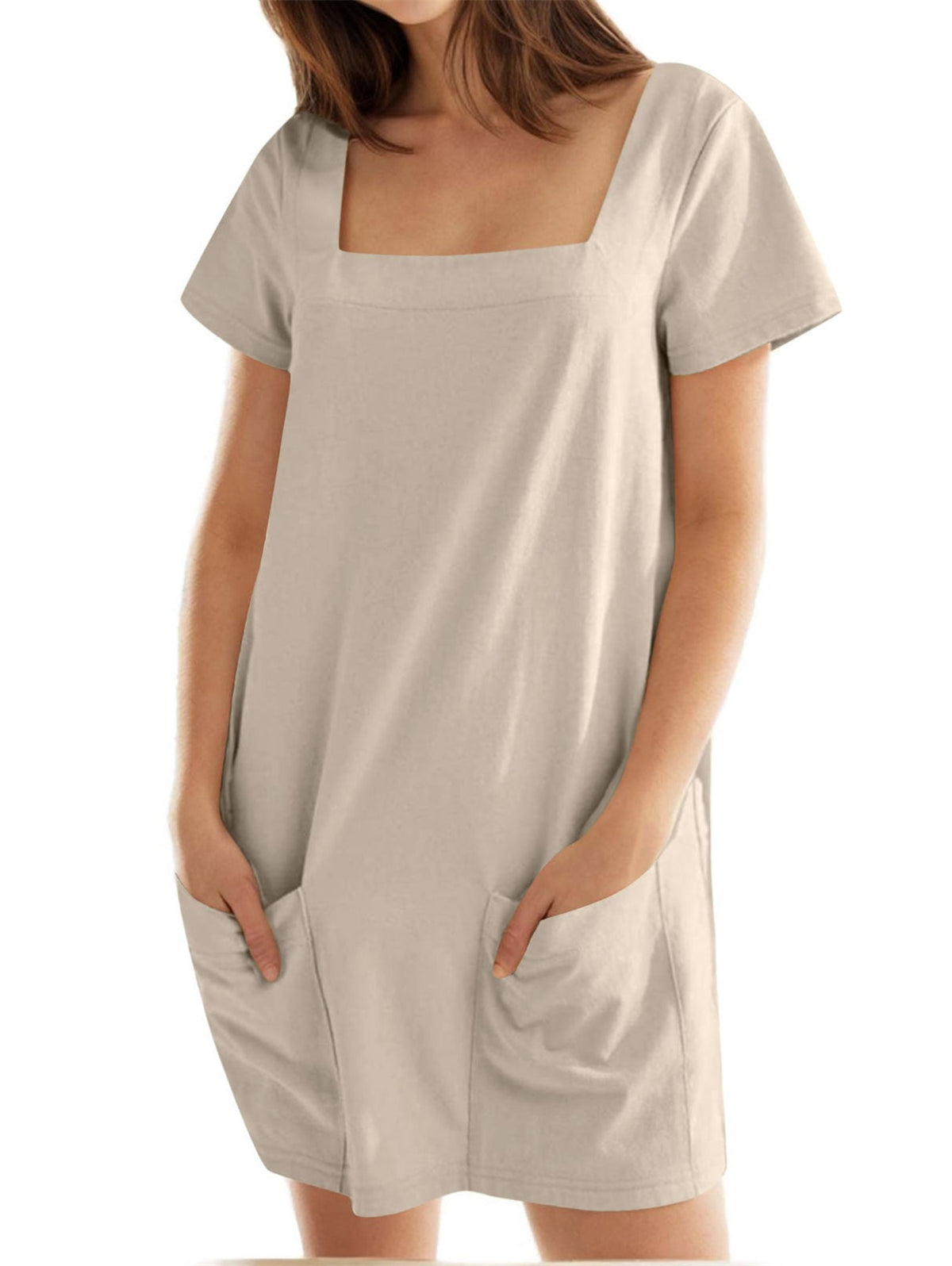 🔥🔥🔥🔥Vestido de senhora de cor sólida com decote quadrado e bolso