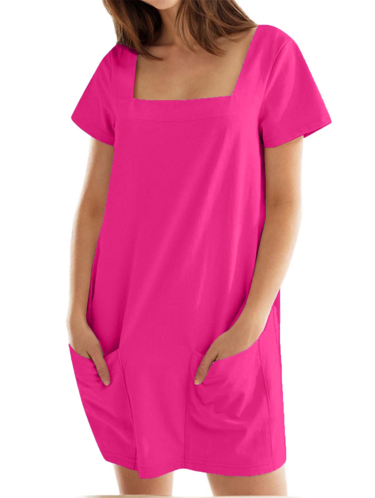 🔥🔥🔥🔥Vestido de senhora de cor sólida com decote quadrado e bolso