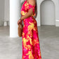 Vestido comprido - Glitter rosa amarelo flores
