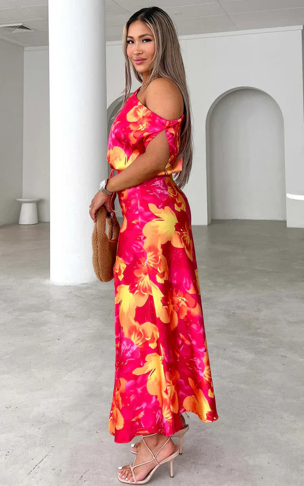 Vestido comprido - Glitter rosa amarelo flores