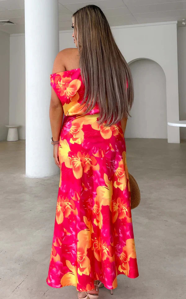 Vestido comprido - Glitter rosa amarelo flores