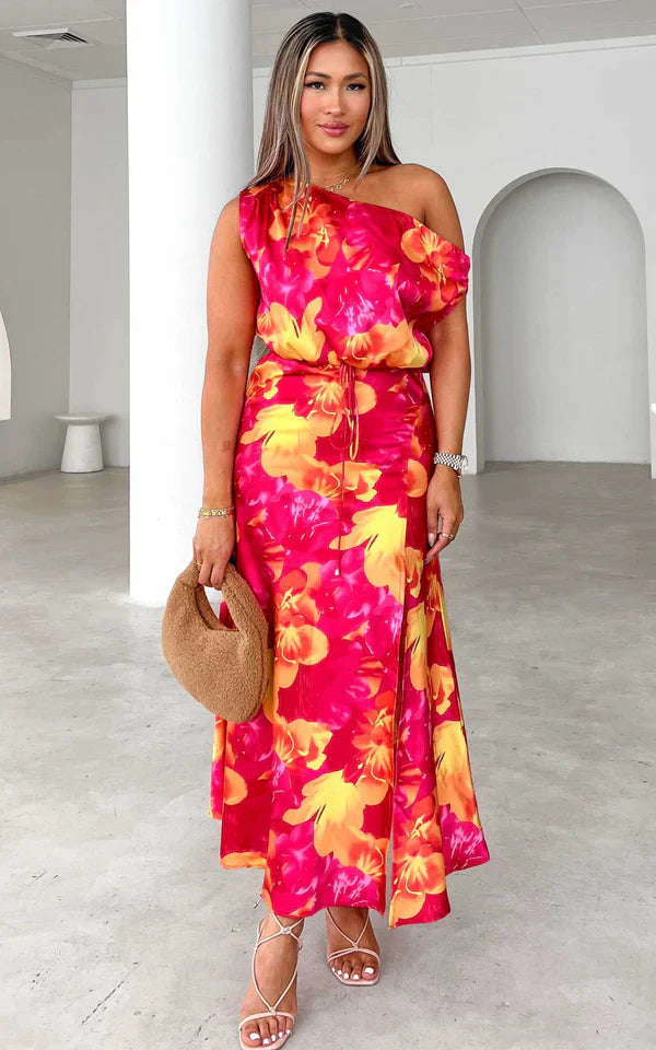 Vestido comprido - Glitter rosa amarelo flores